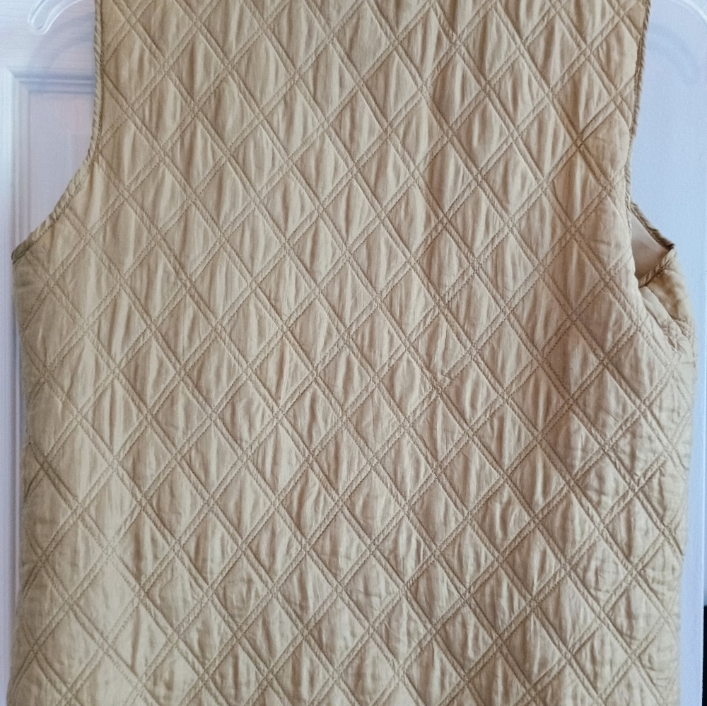 Selene Paris 100% Silk Tan/Olive Quilted Zippered Vest Women's Medium Vintage - Picture 7 of 8